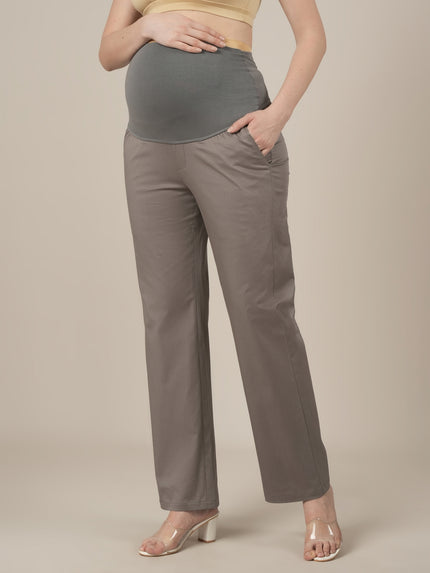 Maternity Stretchy Cotton Wide Leg Trousers-Grey