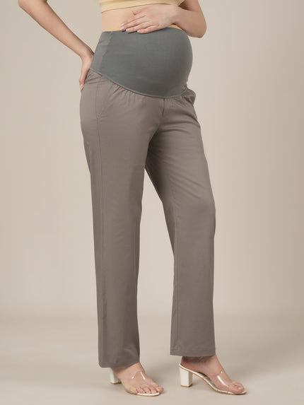 Maternity Stretchy Cotton Wide Leg Trousers-Grey
