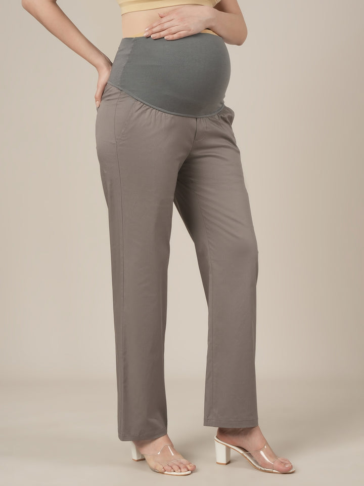 Maternity Stretchy Cotton Wide Leg Trousers-Grey