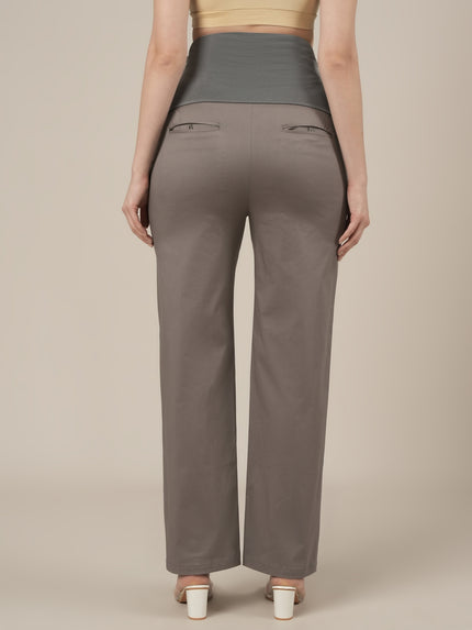 Maternity Stretchy Cotton Wide Leg Trousers-Grey