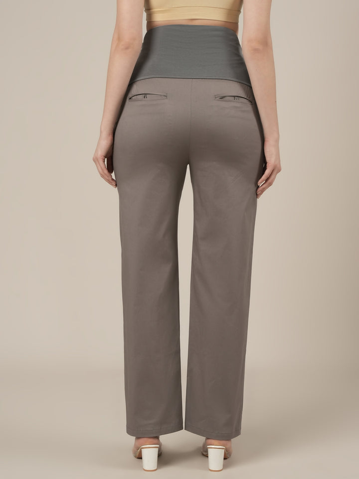 Maternity Stretchy Cotton Wide Leg Trousers-Grey