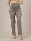 Stretchy Cotton Tapered Fit Maternity Trousers-Grey