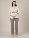 Stretchy Cotton Tapered Fit Maternity Trousers-Grey