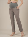 Stretchy Cotton Tapered Fit Maternity Trousers-Grey