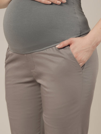 Stretchy Cotton Tapered Fit Maternity Trousers-Grey