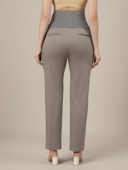 Stretchy Cotton Tapered Fit Maternity Trousers-Grey