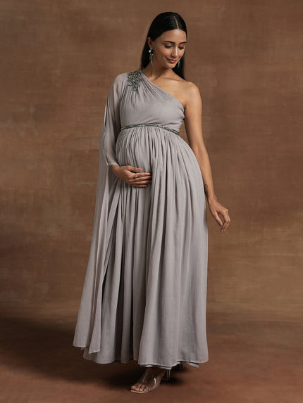 Buy Grey One-Shoulder Maternity Gown Buy Grey One-Shoulder Maternity Gown