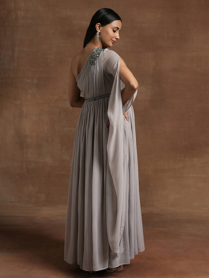 Grey One-Shoulder Maternity Gown