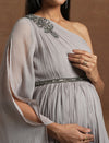 Grey One-Shoulder Maternity Gown