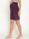 Maternity High-rise Over-belly Shorts with Adjustable Drawstring- Purple