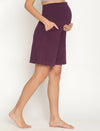 Maternity High-rise Over-belly Shorts with Adjustable Drawstring- Purple