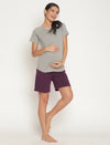 Maternity High-rise Over-belly Shorts with Adjustable Drawstring- Purple
