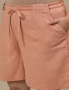 Close-up view of High-Waisted Plus Size Cotton Shorts showing waistband detail and soft cotton fabric