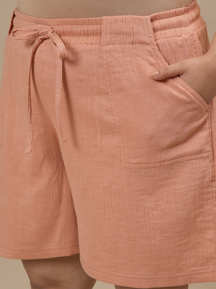 Close-up view of High-Waisted Plus Size Cotton Shorts showing waistband detail and soft cotton fabric
