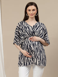 pregnant woman wearing blue Tie-Dye Kaftan Maternity Top