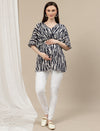 pregnant woman wearing blue Tie-Dye Kaftan Maternity Top with jeans