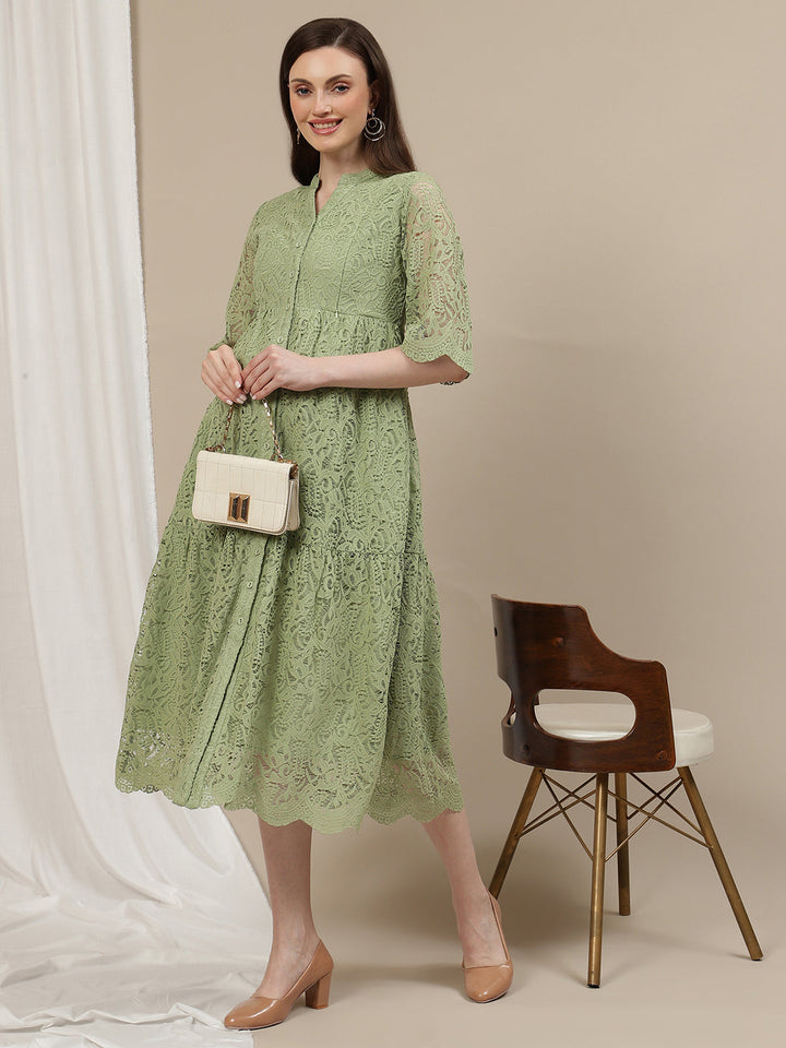 Lace Maternity Shirt Dress- Light Green