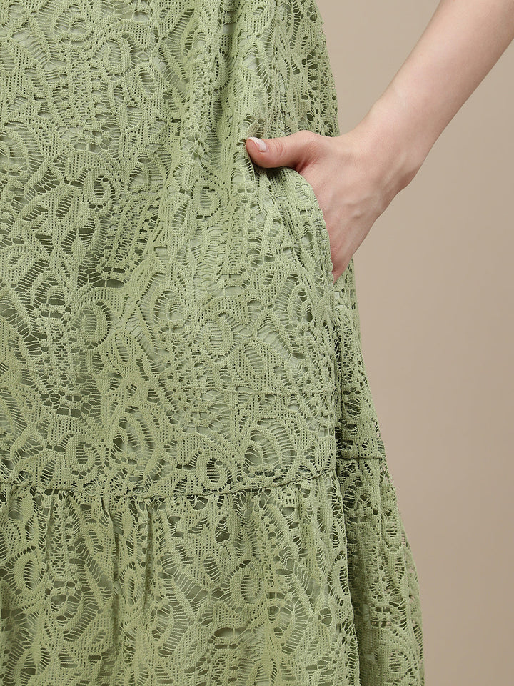 Lace Maternity Shirt Dress- Light Green