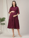 Lace Maternity Shirt Dress- Maroon
