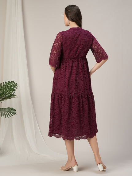 Lace Maternity Shirt Dress- Maroon