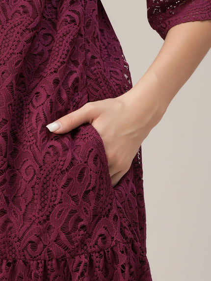 Lace Maternity Shirt Dress- Maroon