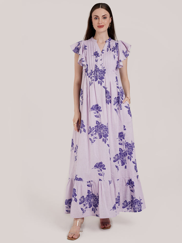 Lavender Floral Maternity Maxi Dress