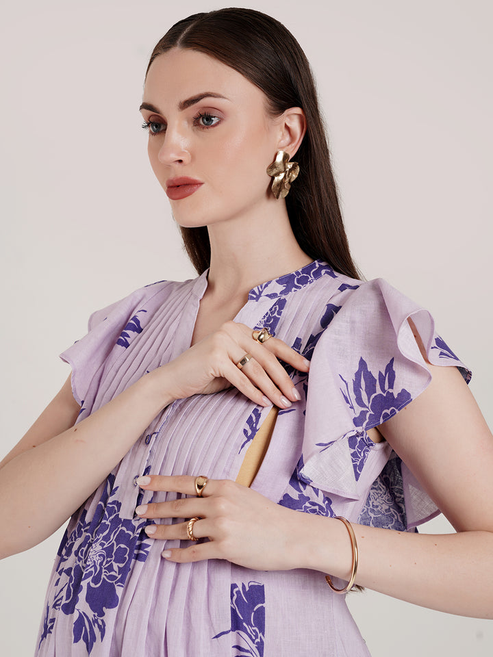 Lavender Floral Maternity Maxi Dress