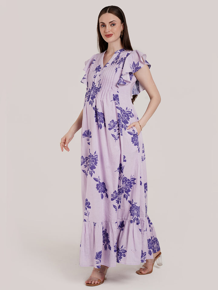 Lavender Floral Maternity Maxi Dress