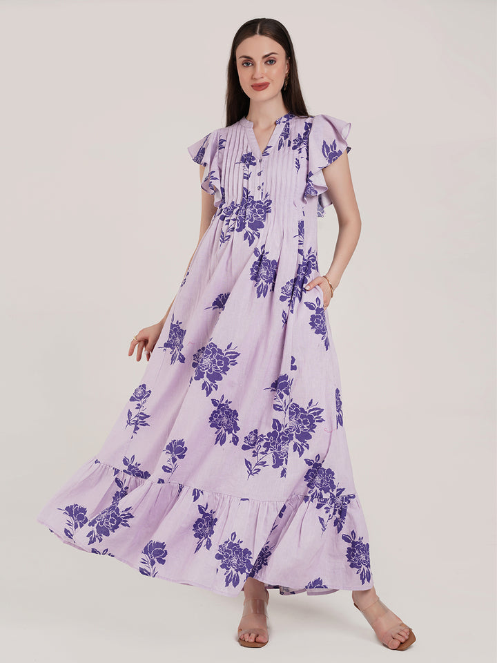 Lavender Floral Maternity Maxi Dress