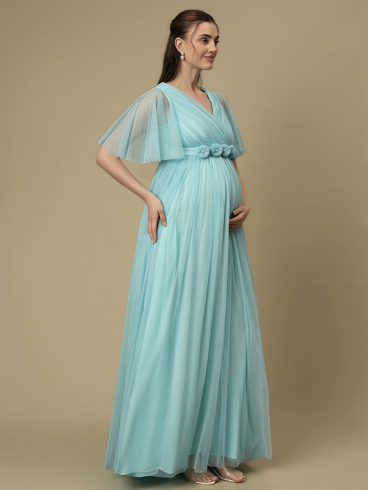 Light Blue Floor-Length Maternity Maxi Formal Gown