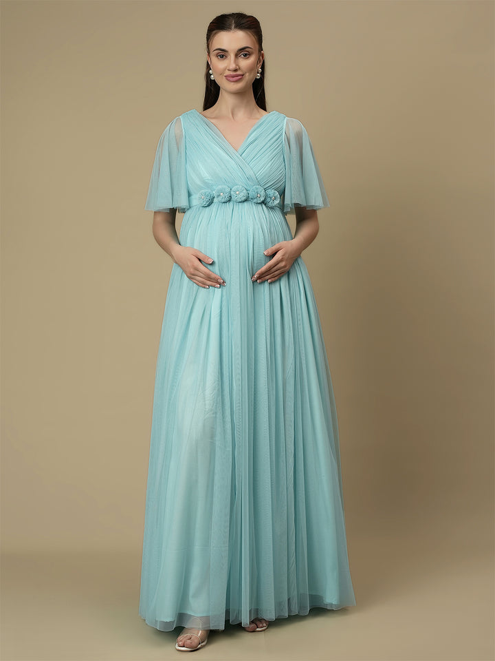 Light Blue Floor-Length Maternity Maxi Formal Gown