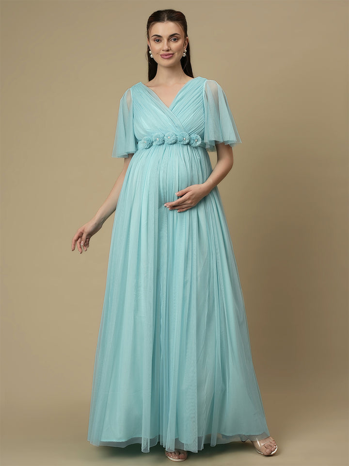 Light Blue Floor-Length Maternity Maxi Formal Gown