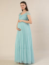 Light Blue Maternity Tulle Cap Sleeve Party Gown