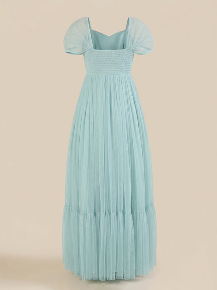 Light Blue Maternity Tulle Cap Sleeve Party Gown