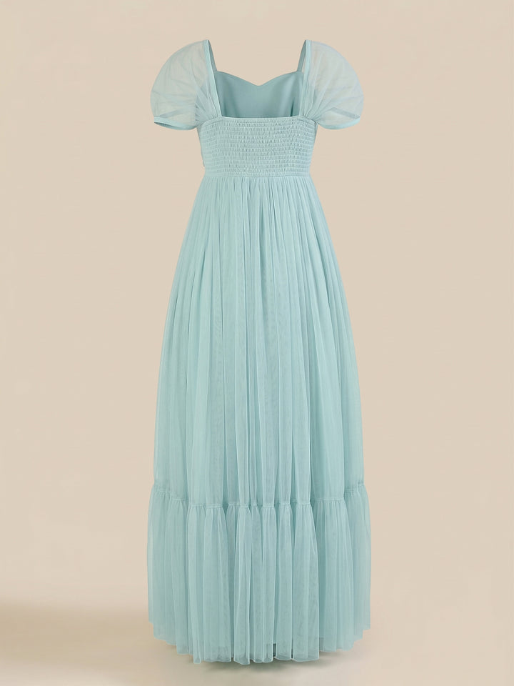 Light Blue Maternity Tulle Cap Sleeve Party Gown