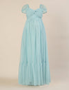 Light Blue Maternity Tulle Cap Sleeve Party Gown