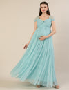 Light Blue Maternity Tulle Cap Sleeve Party Gown