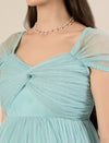 Light Blue Maternity Tulle Cap Sleeve Party Gown