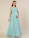 Light Blue Maternity Tulle Cap Sleeve Party Gown