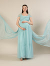2-in-1 Light Blue Maternity Photoshoot Gown with Detachable Train
