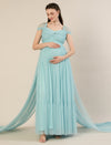 2-in-1 Light Blue Maternity Photoshoot Gown with Detachable Train