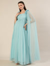 Light Blue Maternity Baby Shower Photoshoot Gown with Cape Sleeves