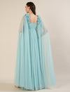 Light Blue Maternity Baby Shower Photoshoot Gown with Cape Sleeves