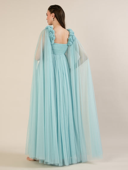 Light Blue Maternity Baby Shower Photoshoot Gown with Cape Sleeves