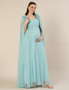 Light Blue Maternity Baby Shower Photoshoot Gown with Cape Sleeves