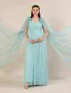 Light Blue Maternity Baby Shower Photoshoot Gown with Cape Sleeves