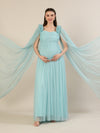 Light Blue Maternity Baby Shower Photoshoot Gown with Cape Sleeves