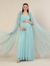 Light Blue Maternity Baby Shower Photoshoot Gown with Cape Sleeves