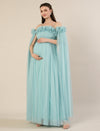 Light Blue Maternity Baby Shower Photoshoot Gown with Detachable Sleeves