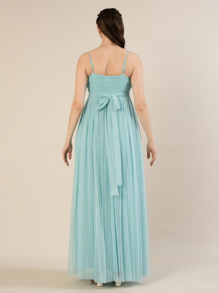 Light Blue Maternity Baby Shower Photoshoot Gown with Detachable Sleeves